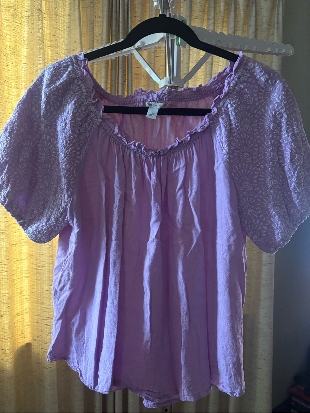 Cato Lavender Peasant Blouse with Embroidered Puff Sleeves